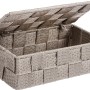 Offene, rechteckige Wenko Aufbewahrungsbox Adria Mini in Taupe mit Deckel aus Kunststoffgeflecht.