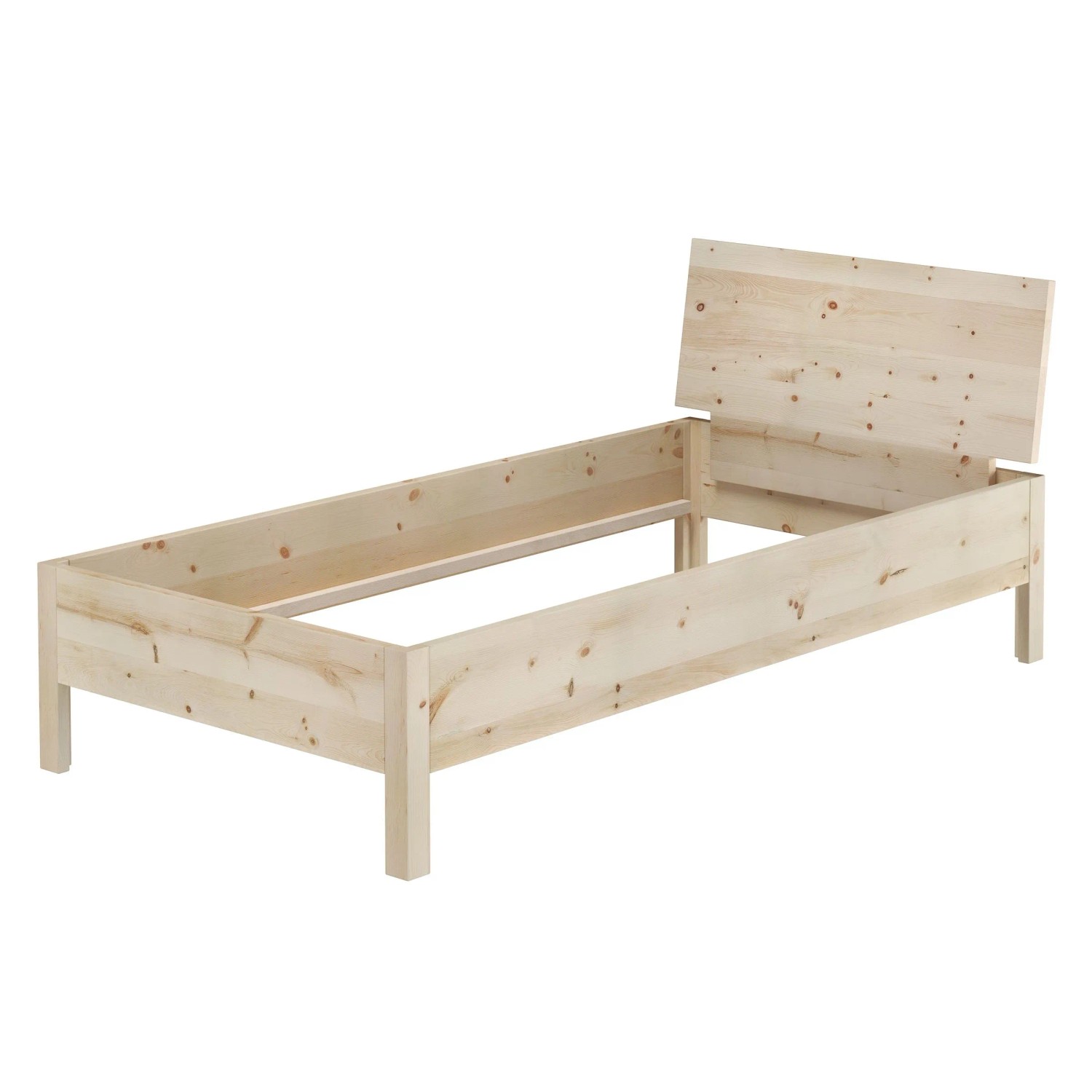 Erst-Holz Massivholzbett 100 x 200 cm Holzbett Einzelbett Zirbe unbehandelt Modell 95 ohne Zubehör