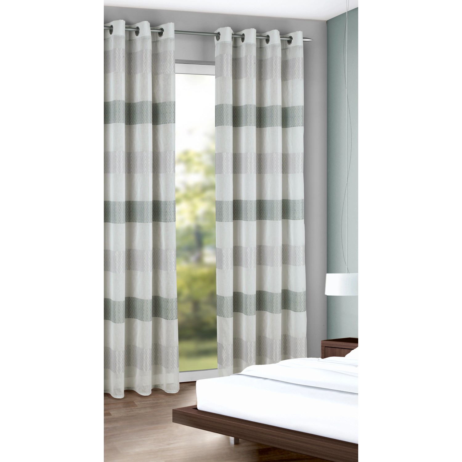 Ösenschal Rauten-Streifen Grau 245 cm x 135 cm