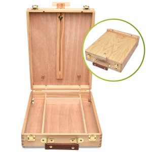 Offene Artina Florence Kofferstaffelei aus Holz mit Malset und Zubehör.