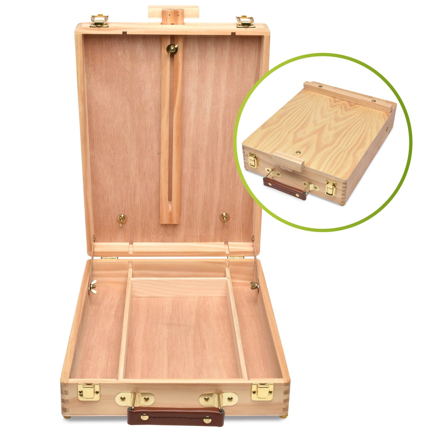 Offene Artina Florence Kofferstaffelei aus Holz mit Malset und Zubehör.