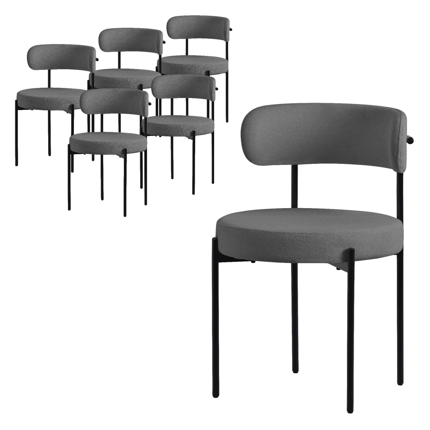 ML-Design Esszimmerstühle 6Er Set Küchenstuhl aus Teddystoff Grau günstig online kaufen