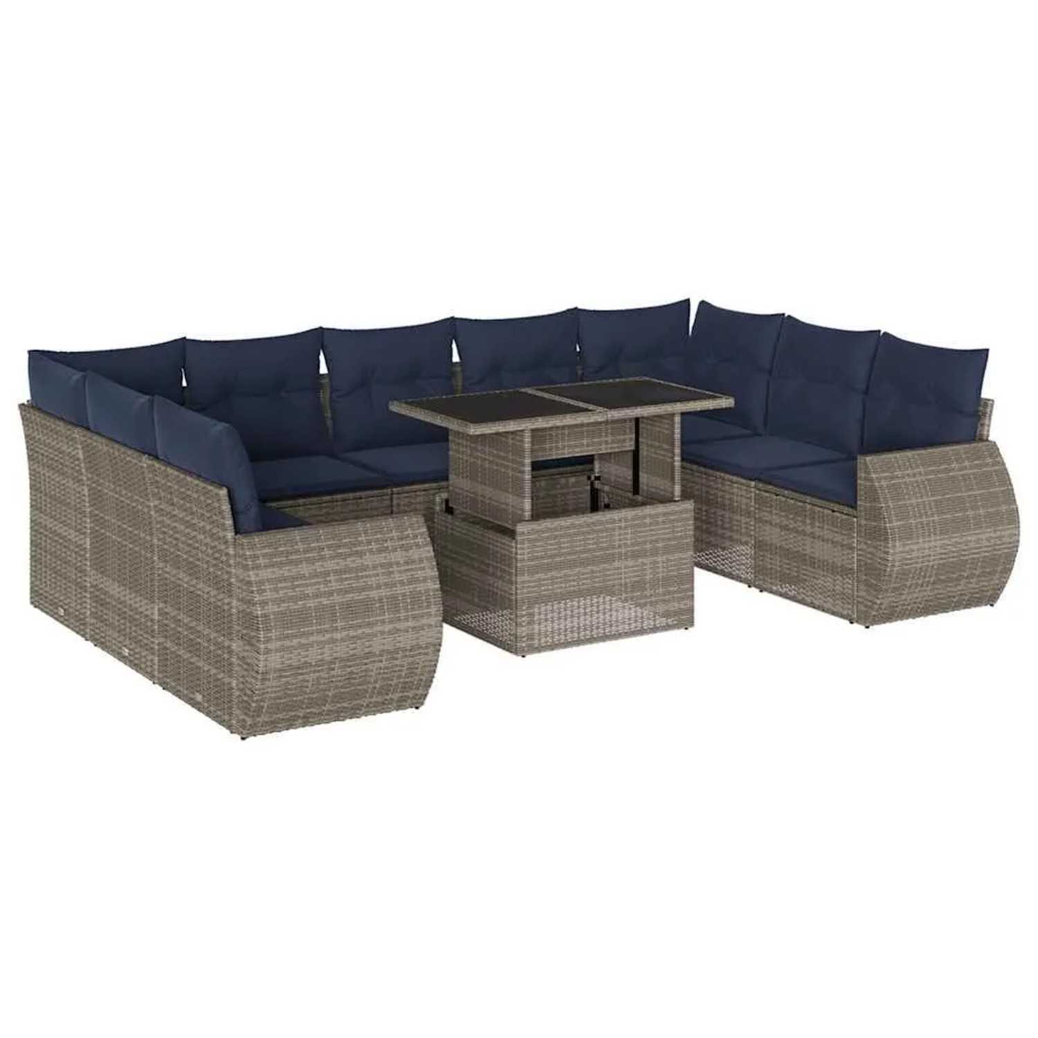 vidaXL 10-Tlg Gartensofa-Set mit Kissen Grau Polyrattan 3268741 günstig online kaufen
