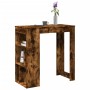 Bartisch Räuchereiche aus Holzwerkstoff mit integriertem Regal und 6 Fächern. Moderner Stehtisch für Wohnräume.