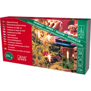 Konstsmide Lichterkette mit 15 klaren Kerzen für den Innenbereich, Verpackung.