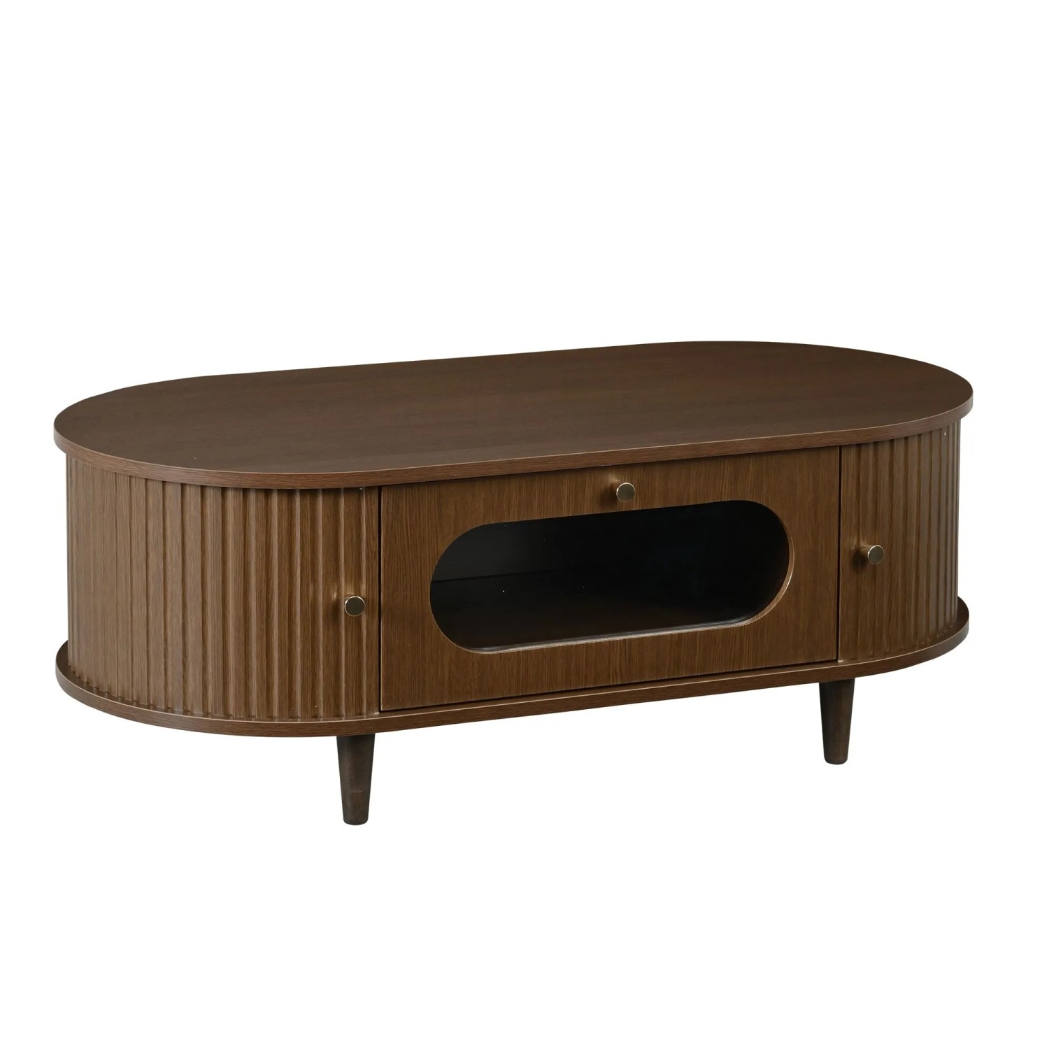 okwish Couchtisch mit MDF Wohnzimmer Schublade Rolltür 100x50x36cm Walnussfarbe