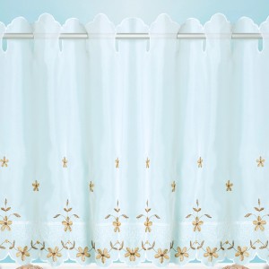 Bistrogardine Leonie in Bronze mit Blumenmuster, 45x155 cm, für eine gemütliche Fensterdekoration.