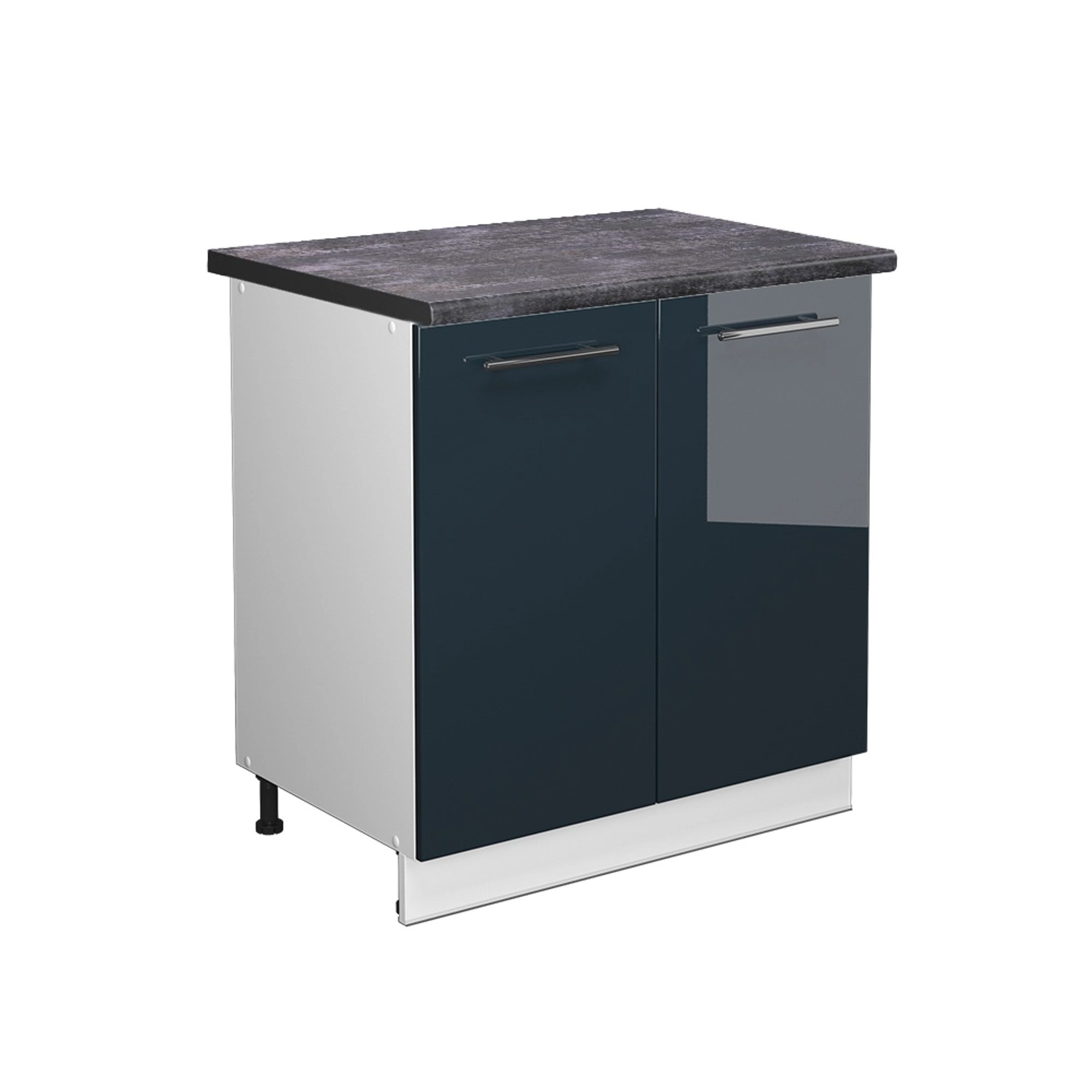 Vicco Spülenunterschrank Fame-Line Dunkelblau Hochglanz/Weiß 80 cm mit Regal AP Anthrazit