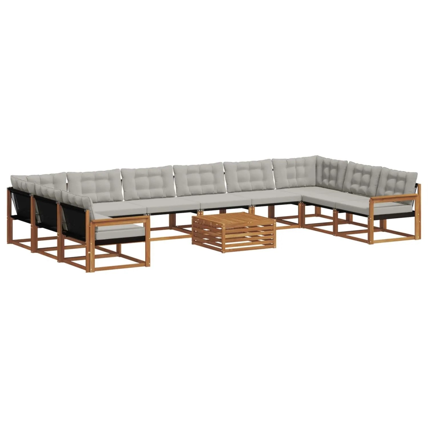 vidaXL Outdoor-Sofagarnitur mit Kissen 11-Tlg Natur und Hellgrau 3369906