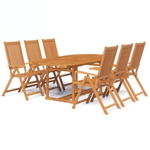 7-tlg. Garten-Essgruppe aus Akazienholz mit ovalem Ausziehtisch und 6 Klappstühlen.