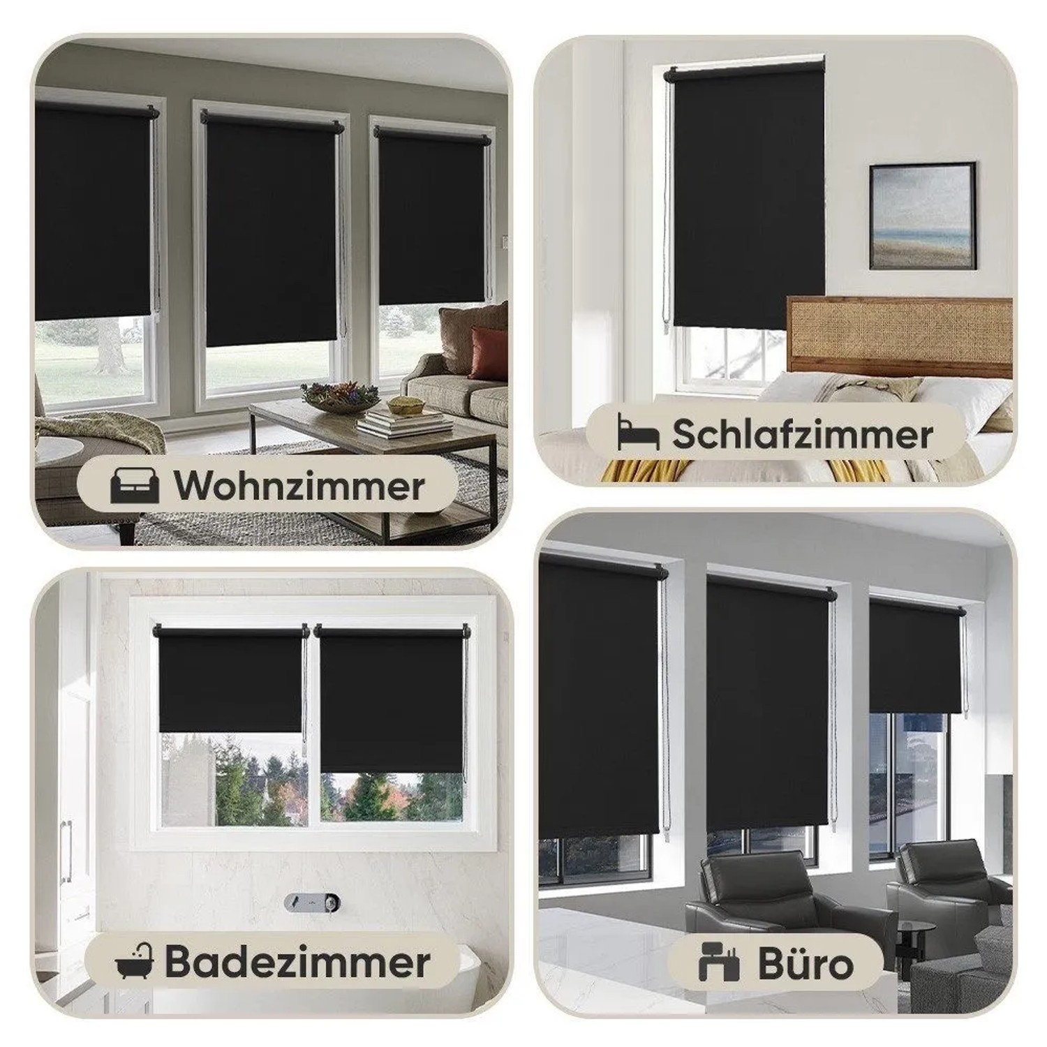 Sekey Verdunkelungsrollo, schwarz, in Wohn-, Schlaf-, Badezimmer und Büro.