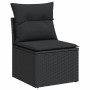 Schwarzes Gartenmöbel-Element aus Rattan mit Kissen, Teil der vidaXL Sofagarnitur.