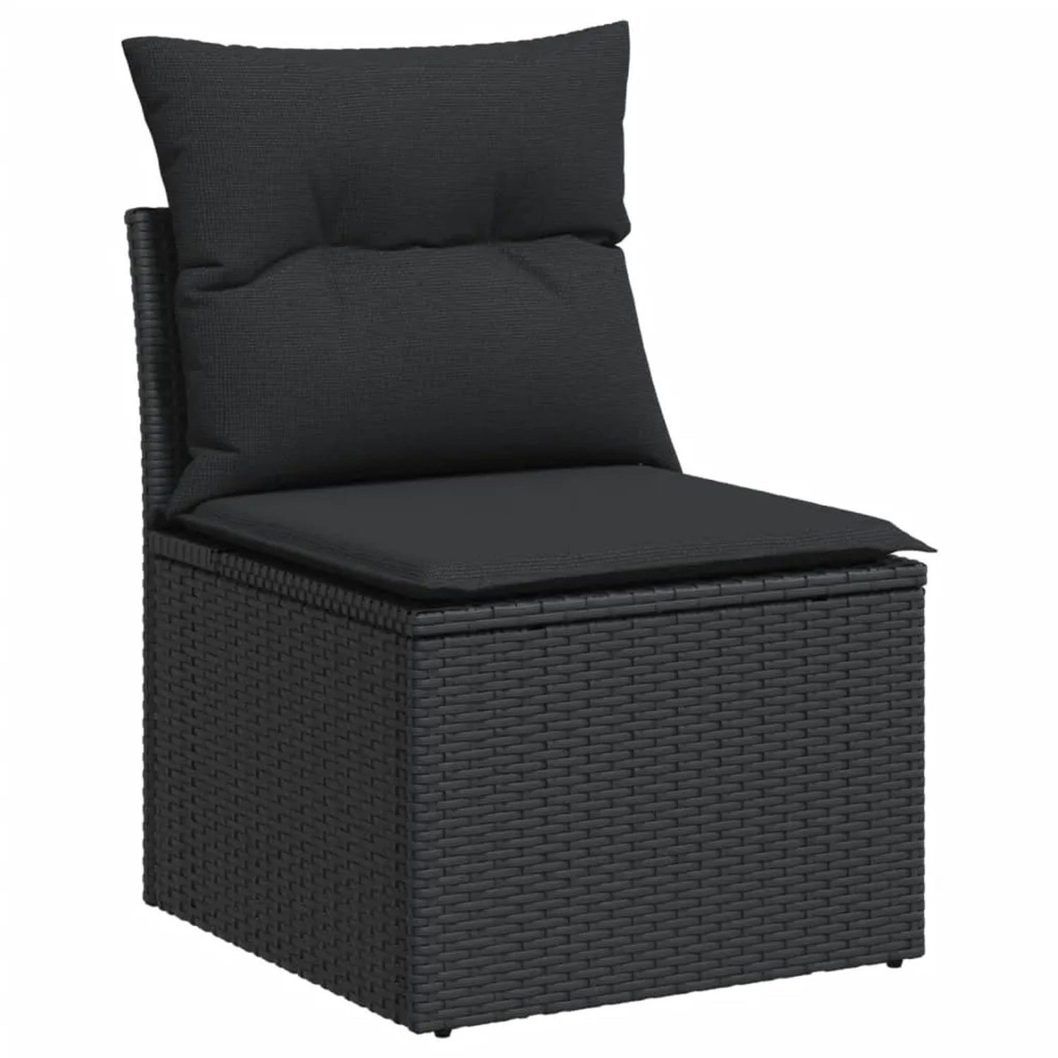 Schwarzes Gartenmöbel-Element aus Rattan mit Kissen, Teil der vidaXL Sofagarnitur.