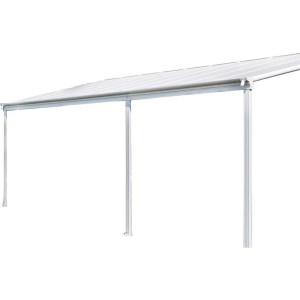 Weiße Home Deluxe Terrassenüberdachung Solis aus Aluminium mit Hohlkammerplatten.