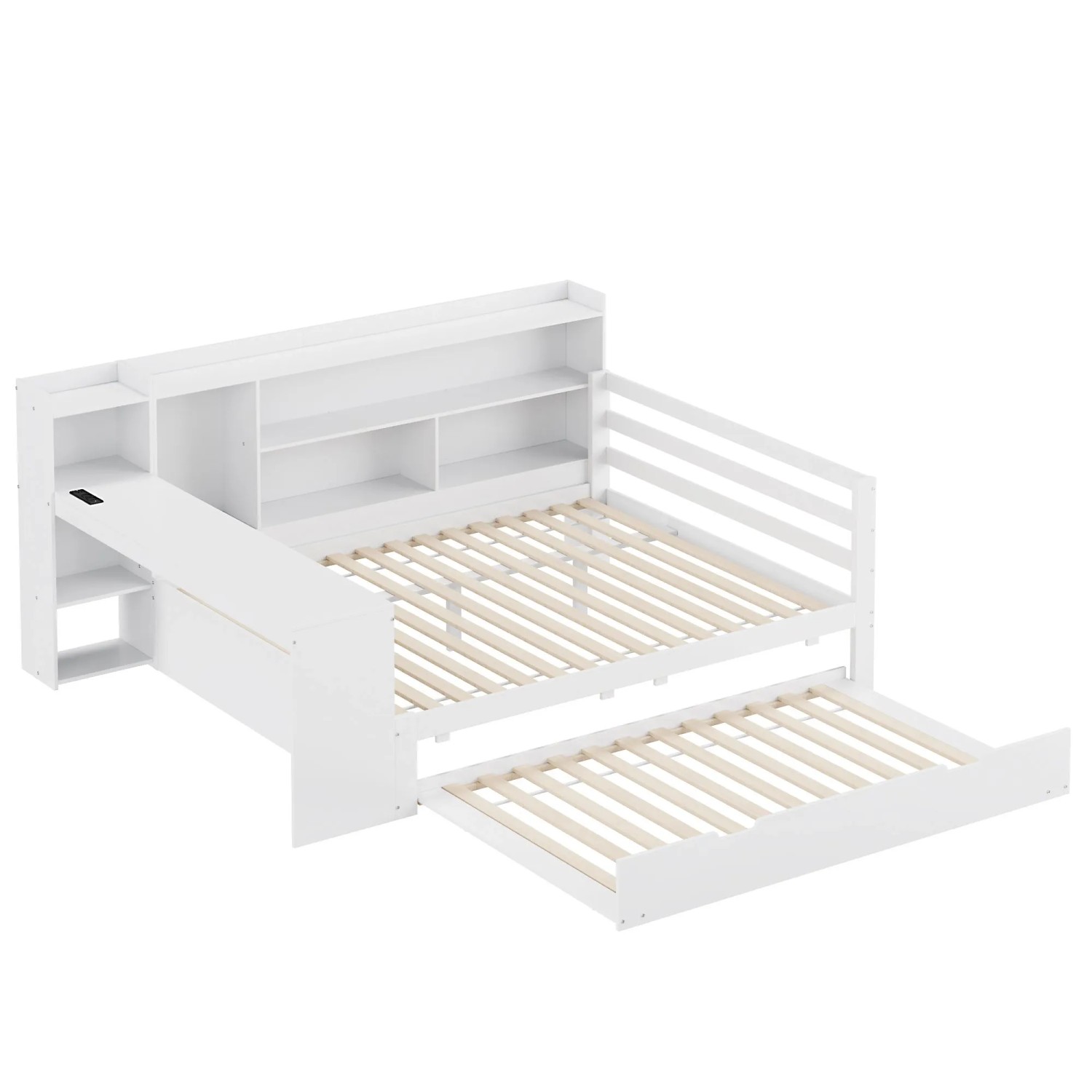 Merax Schlafsofa 140x200cm Massivholz Ausziehbett USB Weiß