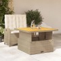 2-tlg. Garten Essgruppe aus Poly Rattan beige mit verstellbarem Tisch und Kissen.