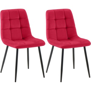 Zwei rote Samt Esszimmerstühle Tilde mit Steppmuster und schwarzen Metallbeinen. Modernes 2er Set Polsterstühle.