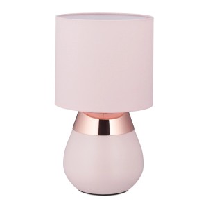 Rosa Nachttischlampe mit Stoffschirm und Touch-Funktion für Schlafzimmer und Wohnzimmer.