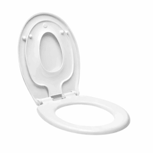Weißer WC-Sitz aus Duroplast mit integriertem Kindersitz und SoftClose.