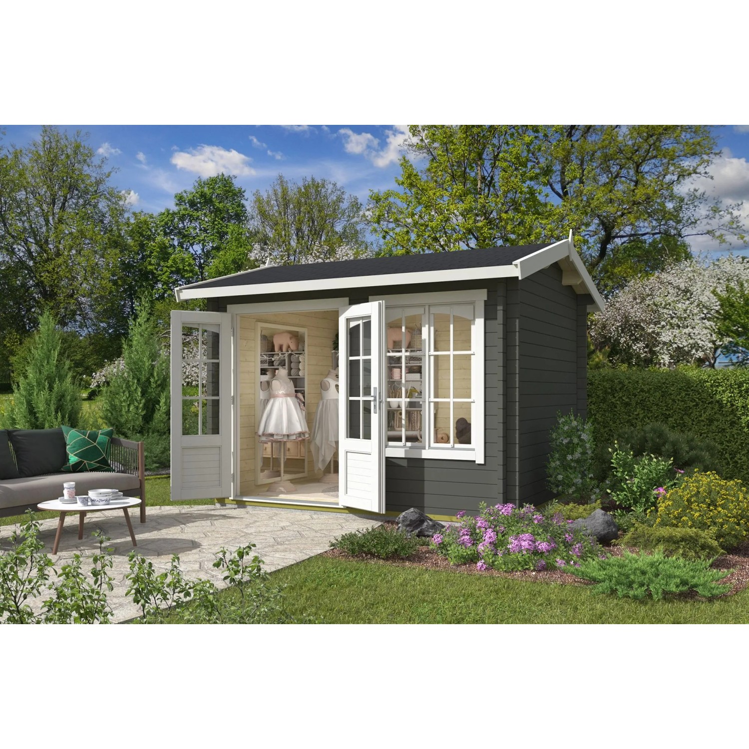 Lasita Gartenhaus Alex 300 cm x 250 cm Grau-Grün