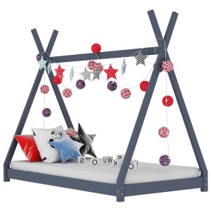 vidaXL Kinder-Bettgestell Grau Massivholz Kiefer 90 x 200 cm 283363
