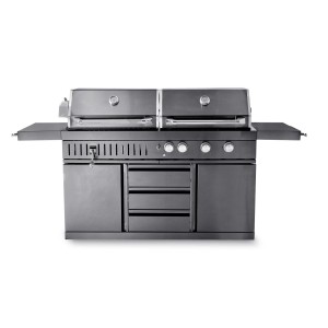 MyOutdoorKitchen Gas- und Holzkohlegrill Black Collection, freistehend, aus Edelstahl.