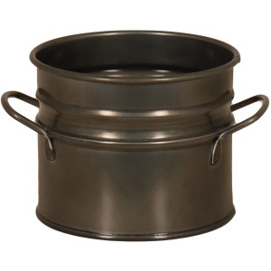 Runder Zink-Übertopf Blacklook, 18x16 cm, mit Griffen für Innen- und Außenbereich.
