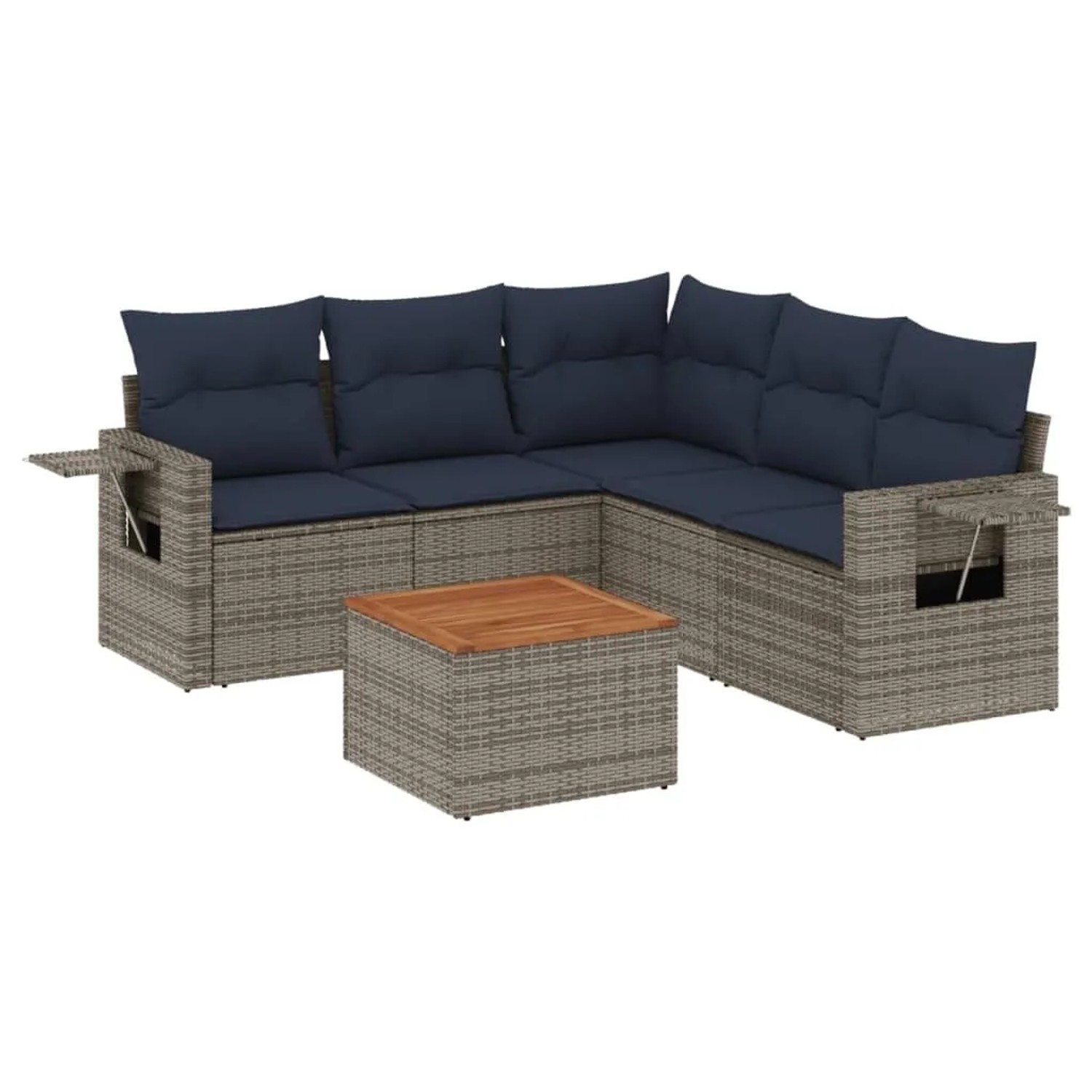 vidaXL 6-Tlg Gartensofa-Set mit Kissen Grau Polyrattan 3224563 günstig online kaufen