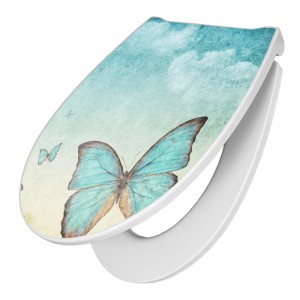 Banjado Premium WC-Sitz mit blauem Schmetterlingsmotiv und Absenkautomatik.