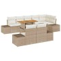 Beiges 9-teiliges vidaXL Garten-Sofa-Set aus Poly Rattan mit Tisch und Stauraum.