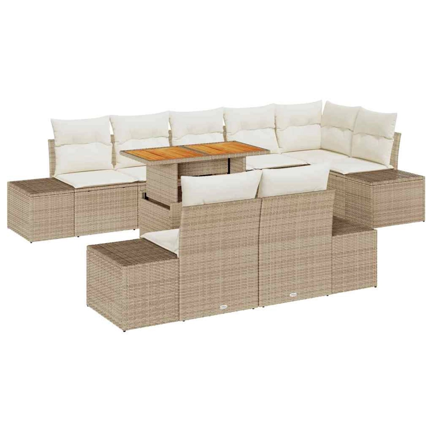 vidaXL Garten-Sofa-Set mit Speicher 9-Tlg Beige Poly Rattan 3358717 günstig online kaufen