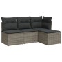 Graue 4-tlg. vidaXL Garten-Sofagarnitur aus Polyrattan mit dunklen Kissen.