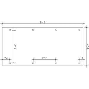 Maße des Skan Holz Einzelcarports, Leimholz, Weiß, 404 x 846 cm, technische Zeichnung.