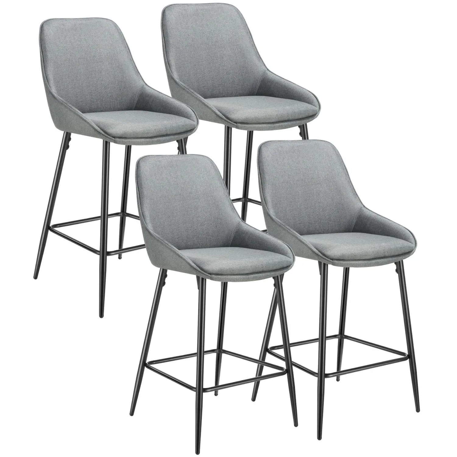 Tectake Thekenstuhl Siera Gepolstert Weicher Bezug Mit Rückenlehne Und Fußstütze 4Er Set 54 X 49 X 100 Cm Webstoff Grau Schwarz
