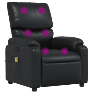 Schwarzer Massagesessel aus Kunstleder mit Vibrationsmassage und Seitentasche.
