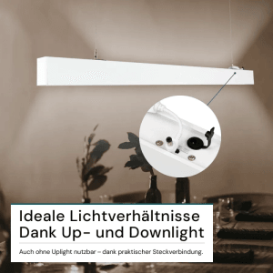 Weiße LUXULA LED Büroleuchte mit Up- und Downlight Funktion, Lichtfarbe einstellbar.