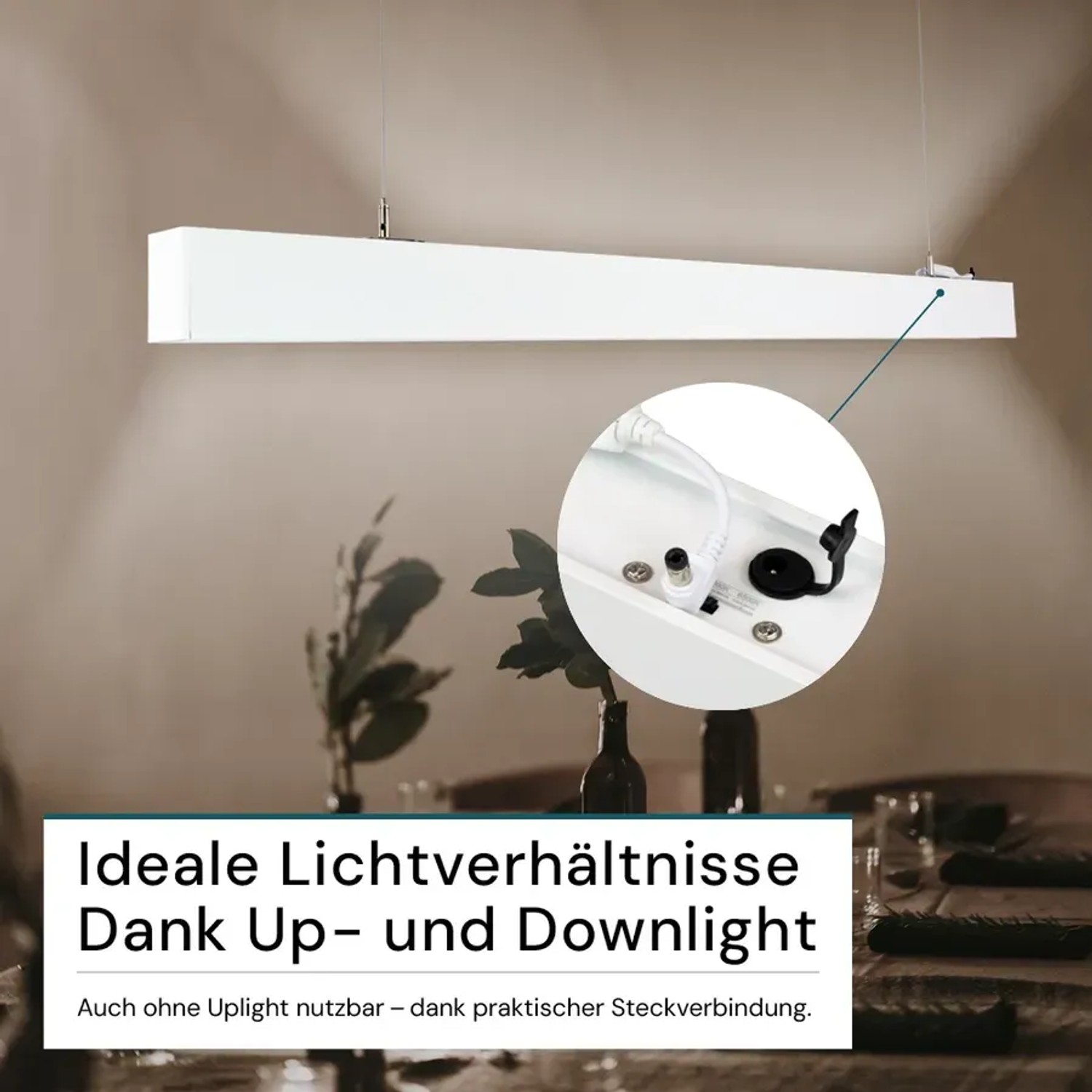 Weiße LUXULA LED Büroleuchte mit Up- und Downlight Funktion, Lichtfarbe einstellbar.