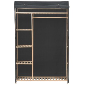 Grauer Stoff-Kleiderschrank (110x40x170cm) mit Regalen und Kleiderstange.