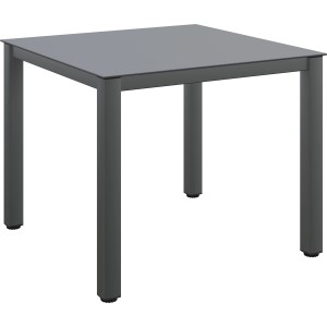 Quadratischer Gartentisch Vigo Harris, Teil der 3-tlg. Sitzgruppe, Aluminium Grau-Schwarz.