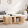 Heller Kiefer Couchtisch mit Fächern und Türen im Wohnzimmer.