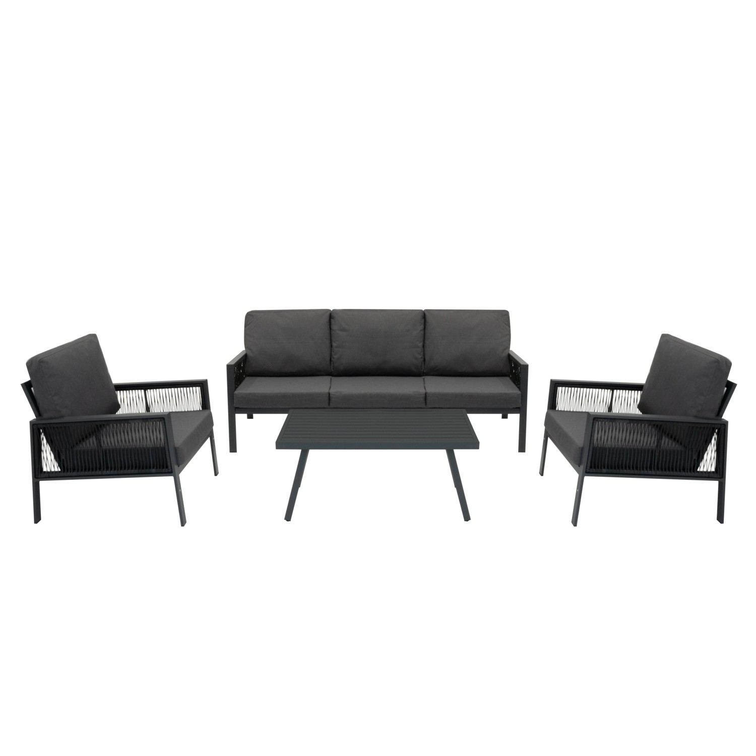 Jardi 4-Teilige Aluminium-Sofagarnitur mit Schwarzer Rattan-Aufbewahrungsbo günstig online kaufen