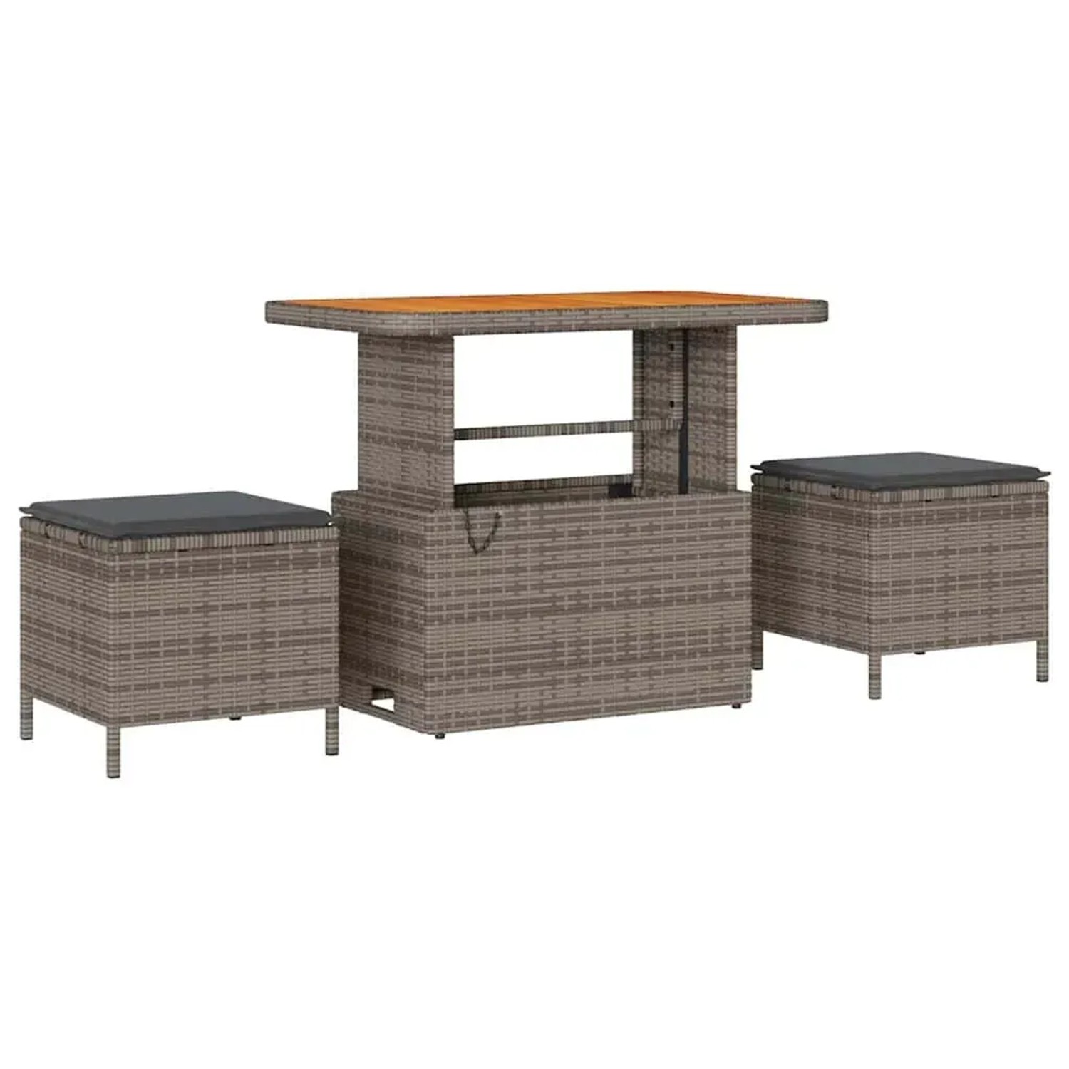 Graues 9-tlg. vidaXL Garten-Sofa-Set aus Polyrattan mit Tisch und Hockern.