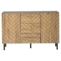 Modernes Sideboard in Holzoptik mit Fischgrätmuster, 3 Schubladen, 2 Türen und schwarzem Rahmen. Viel Stauraum für Wohnzimmer.