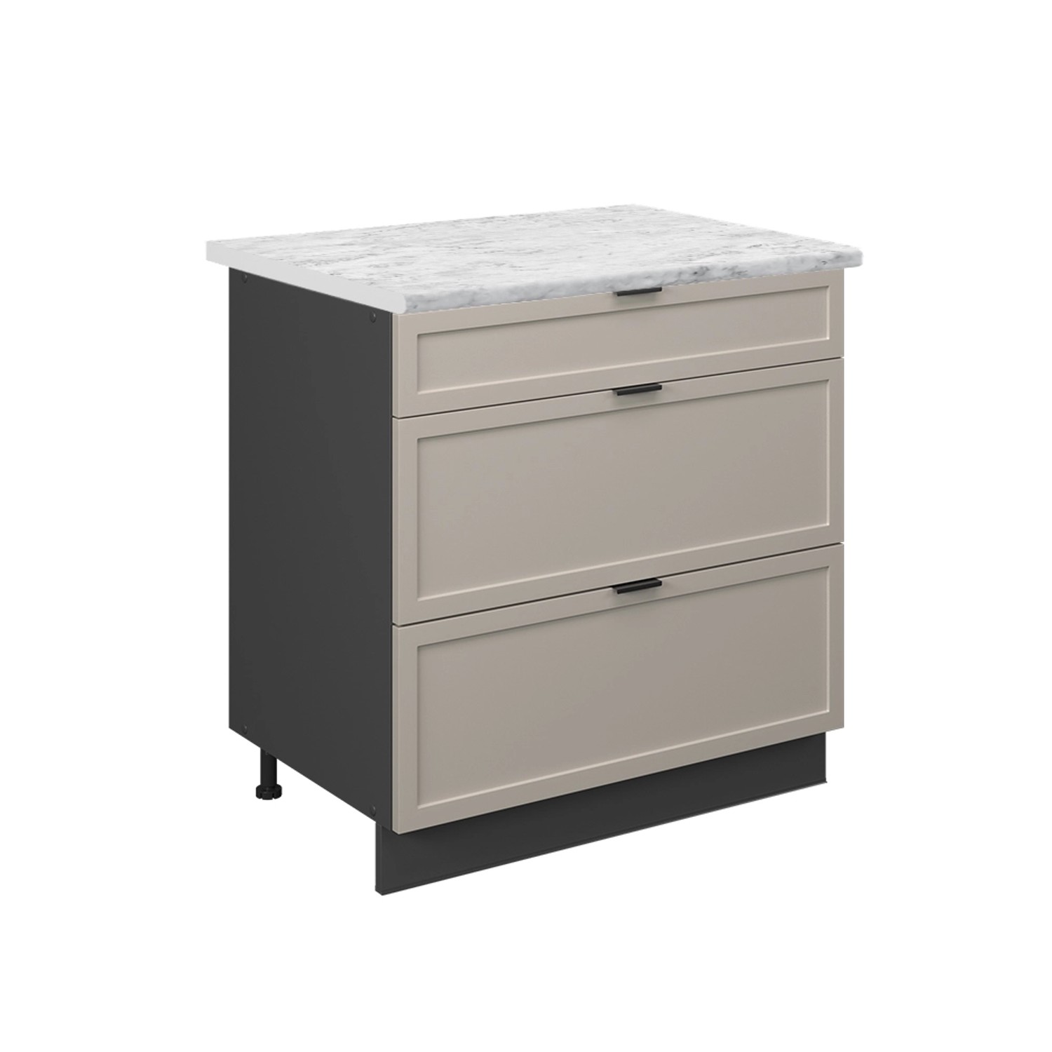 Vicco Küchenunterschrank Fame-Line GrauBeige 80 cm mit 3 Schubladen AP Marmor mit Anthrazit Korpus