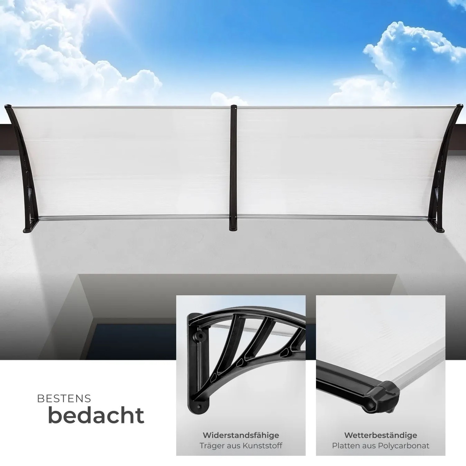 Tectake Vordach  In Bogenform Wetterfest  93 x 300 x 0 50 cm Transparent_4