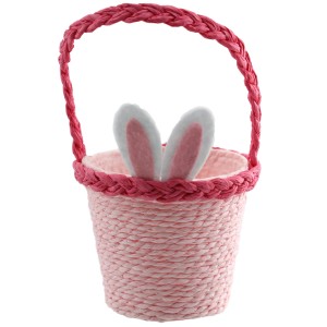 Rosa Papier Korb mit Henkel und Hasenohren für Ostern, Ø 11 cm.
