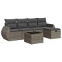 Graue 6-tlg. vidaXL Garten-Sofagarnitur aus Polyrattan mit Kissen und Tisch.