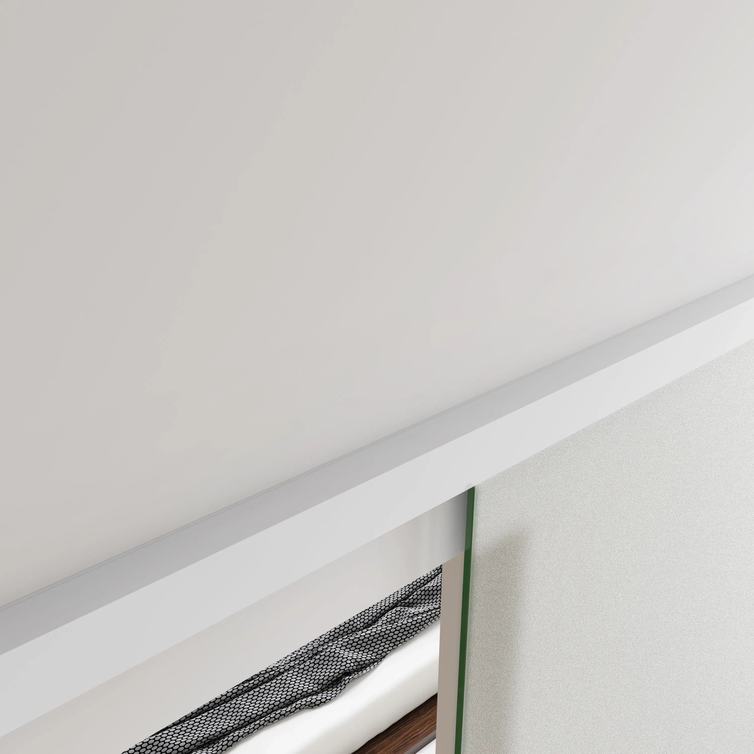 AICA Glasschiebetür 90x225cm, Mattglas, vor der Wand laufend, mit Griffmuschel.