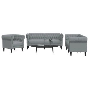 vidaXL 3-tlg. Sofagarnitur hellgrau Stoff: Sessel, 2-Sitzer und 3-Sitzer Sofa mit getufteter Rückenlehne.