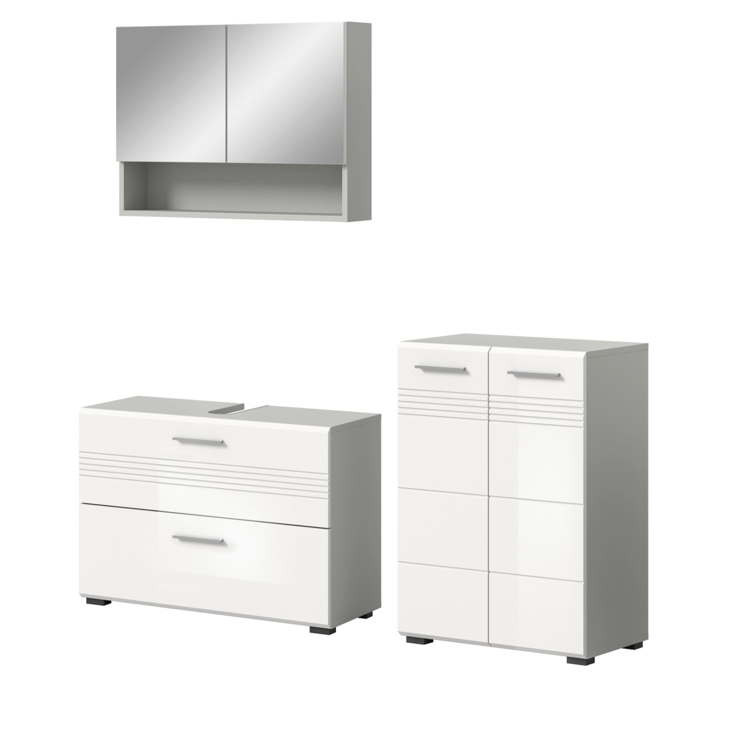 Inn.Furn Badmöbel-Set 3-teilig Weiß Hochglanz Grau 155 cm Soft-Close Carlo